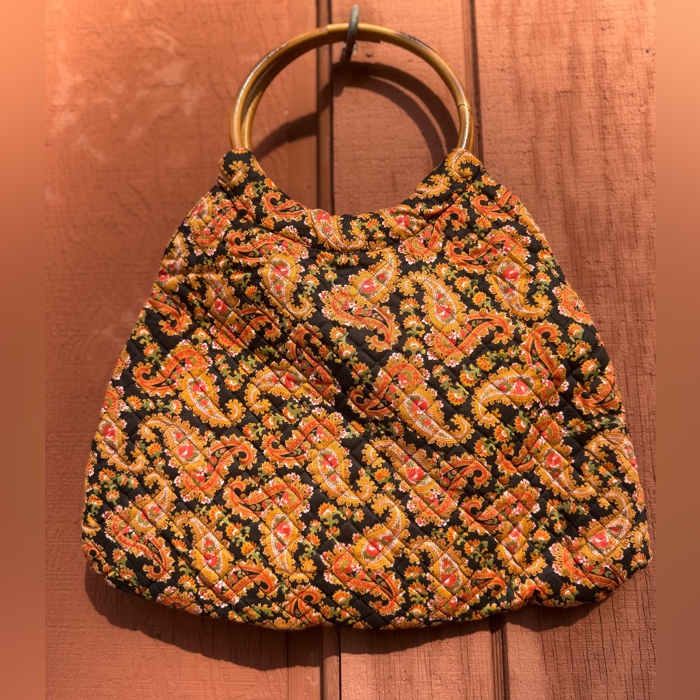 Wood Handled Paisley Patterned Handbag